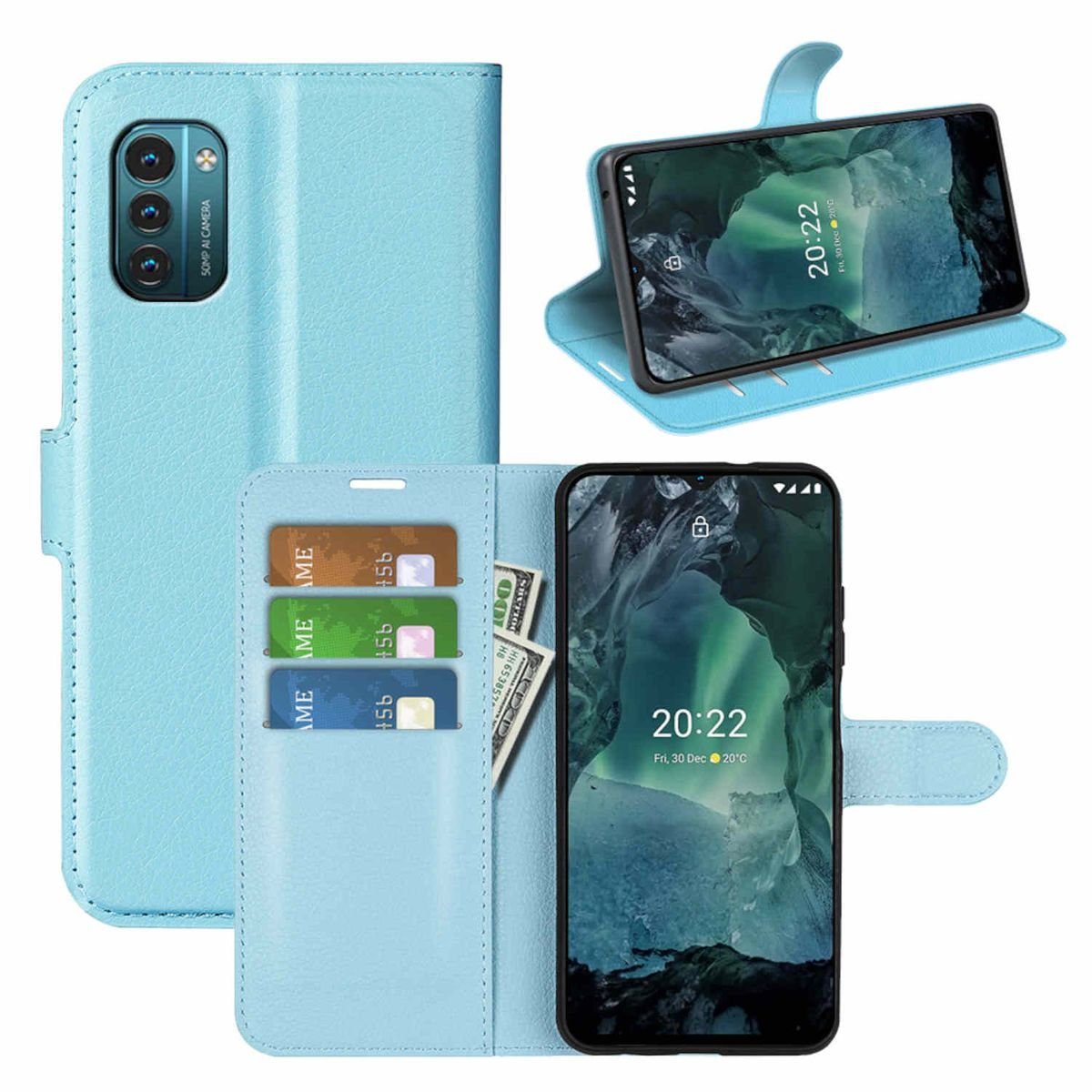 Cover per Nokia G11/Nokia G21, Custodia in PU Pelle Portafoglio Flip Schede con Slot per Carte, Magnetica Antiurto Cover per Nokia G11/Nokia G21, Blu