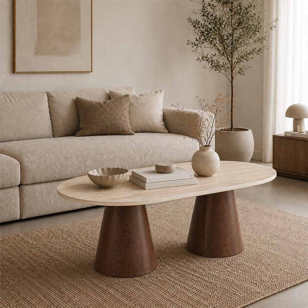 Ertex Couchtisch Travertino Keramik Travertin 130 × 70 x45 cm Besitelltisch Dekotisch