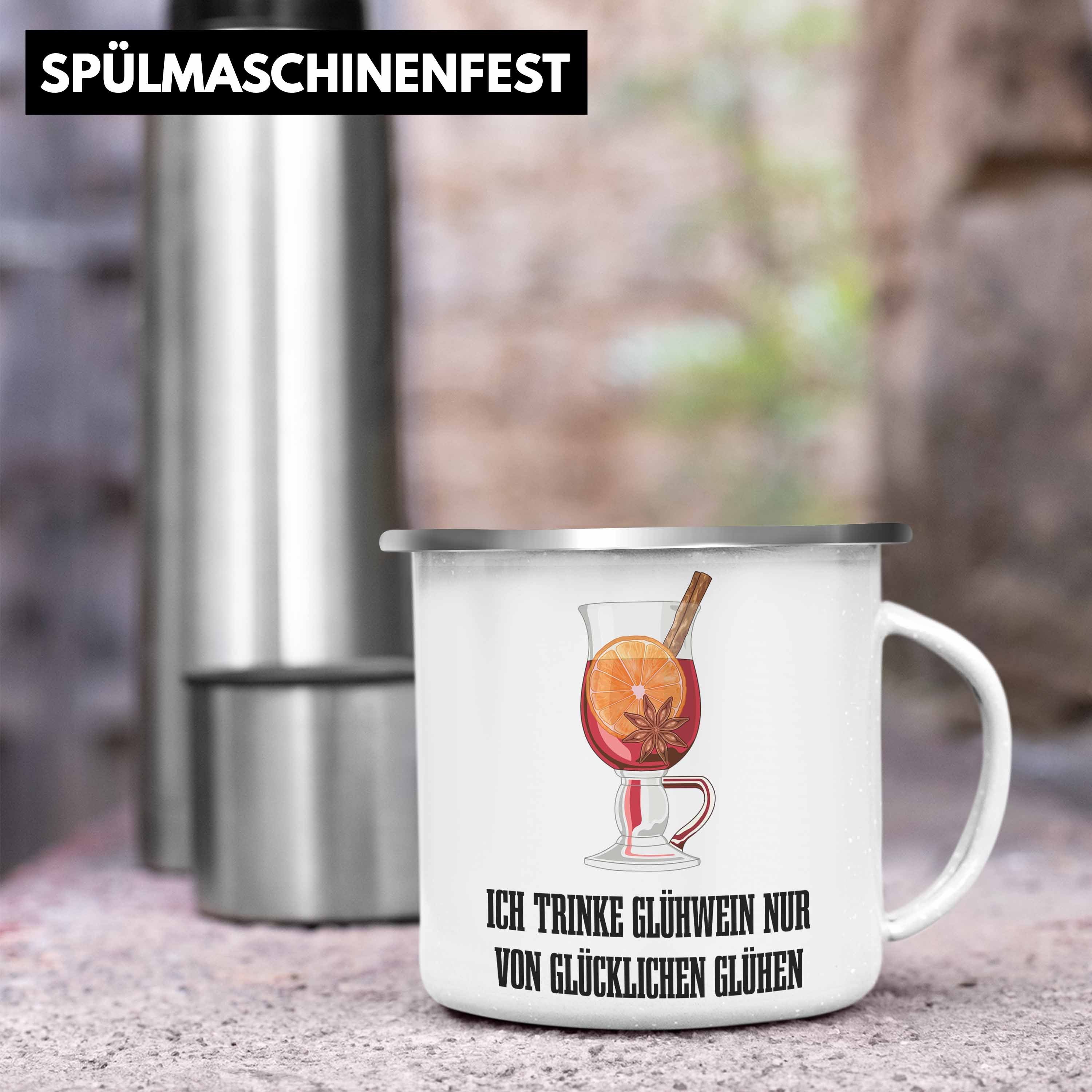 mit Emaille GlühweinEmaille Thermotasse Glühen Glücklichen Emaille - - Glühweinbecher Doppelwandig Becher Tasse Lustig Henkel Silber Trendation Geschenk Weihnachtsmarkt Trendation Spruch Gläser Tassen Glühwein Tassen Von