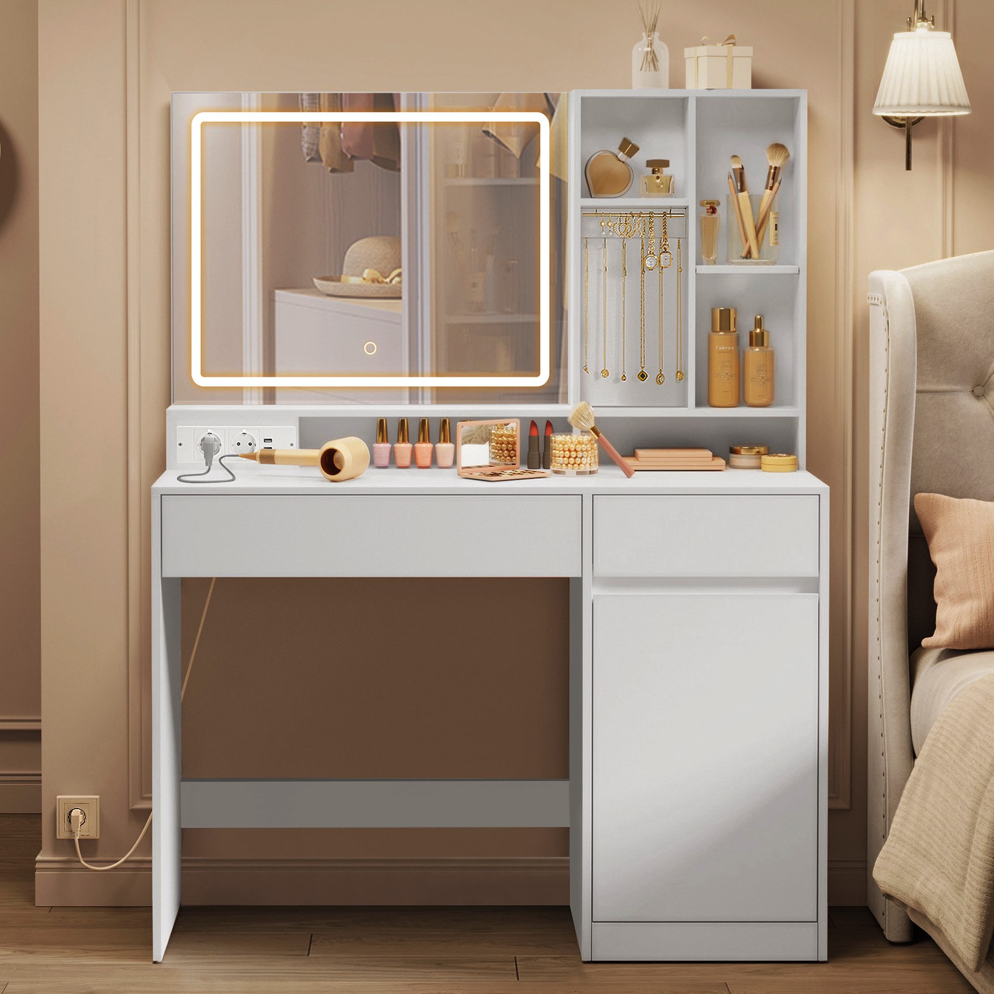 VASAGLE Schminktisch Frisiertisch (mit LED-Beleuchtung, Steckdosenleiste, F günstig online kaufen