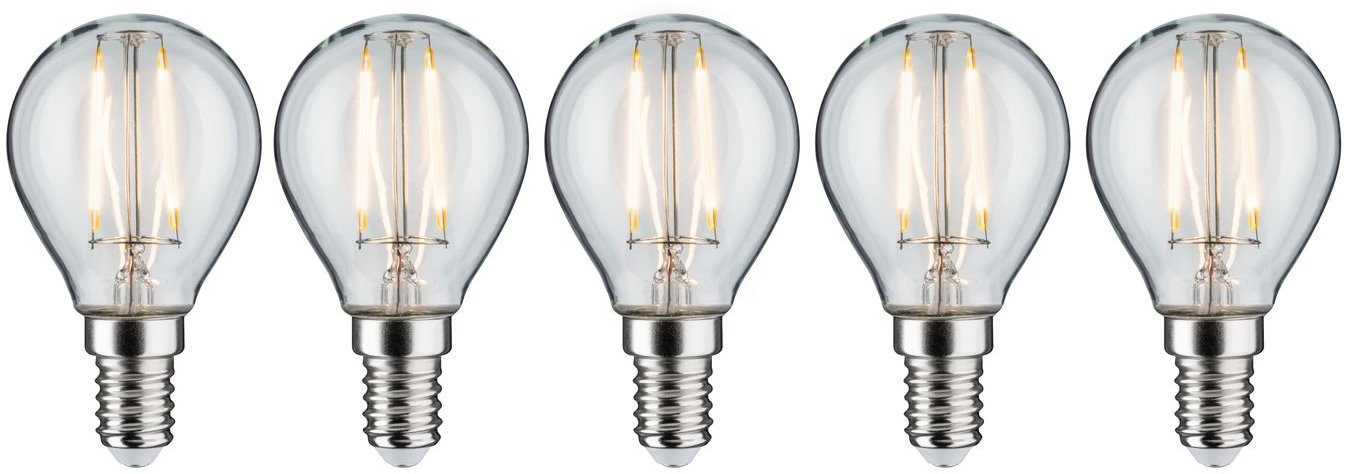 Paulmann LED-Filament Pack E14 2,6W St., Tropfen klar 2700K, 5 Warmweiß 5er E14