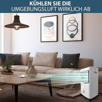 JUNG Ventilatorkombigerät DAY mobiles Klimagerät ohne Abluftschlauch, Wasserkühlung, Fernbedie, Aircooler, Timer Aircondition 60W Luftkühler leise Ventilator Kühler