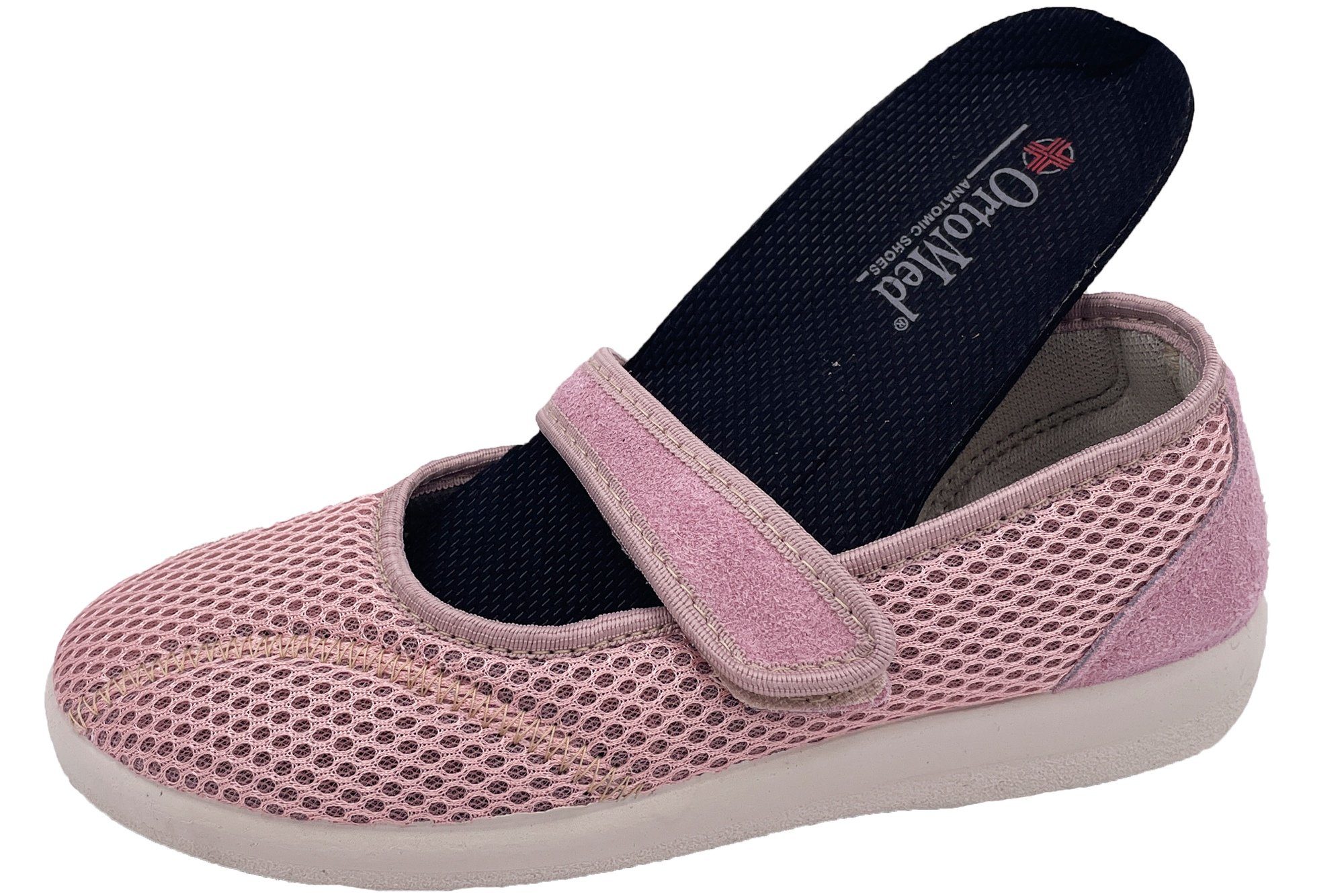 H OrtoMed Damen Weite Slipper PADERO Klettverschluss Rosa