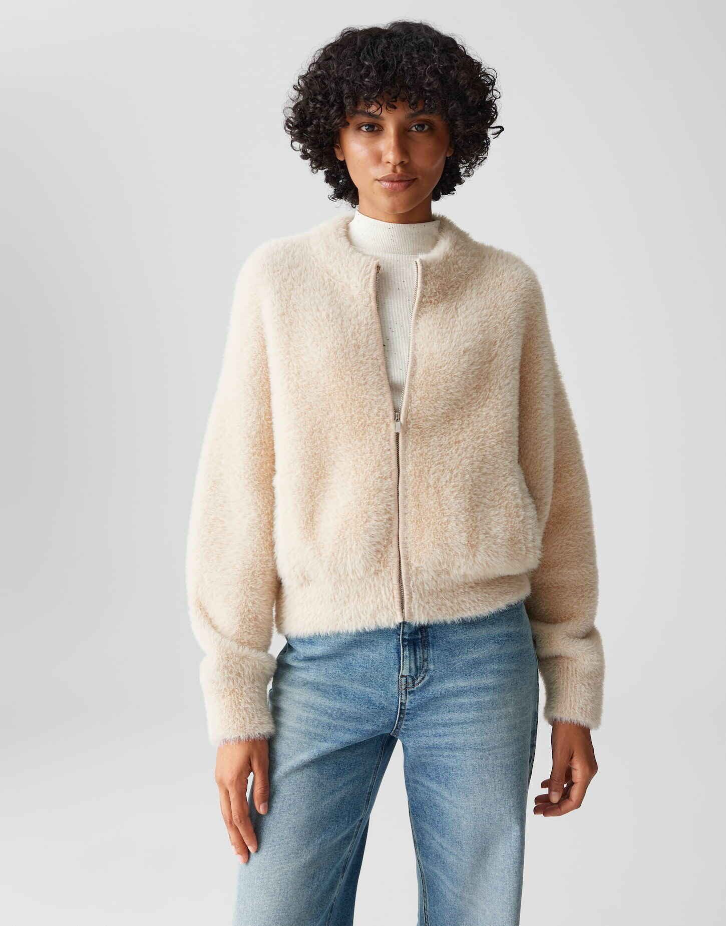 OPUS Strickjacke DORES in Felloptik lockere Passform, weicher Griff, dezenter Schimmer