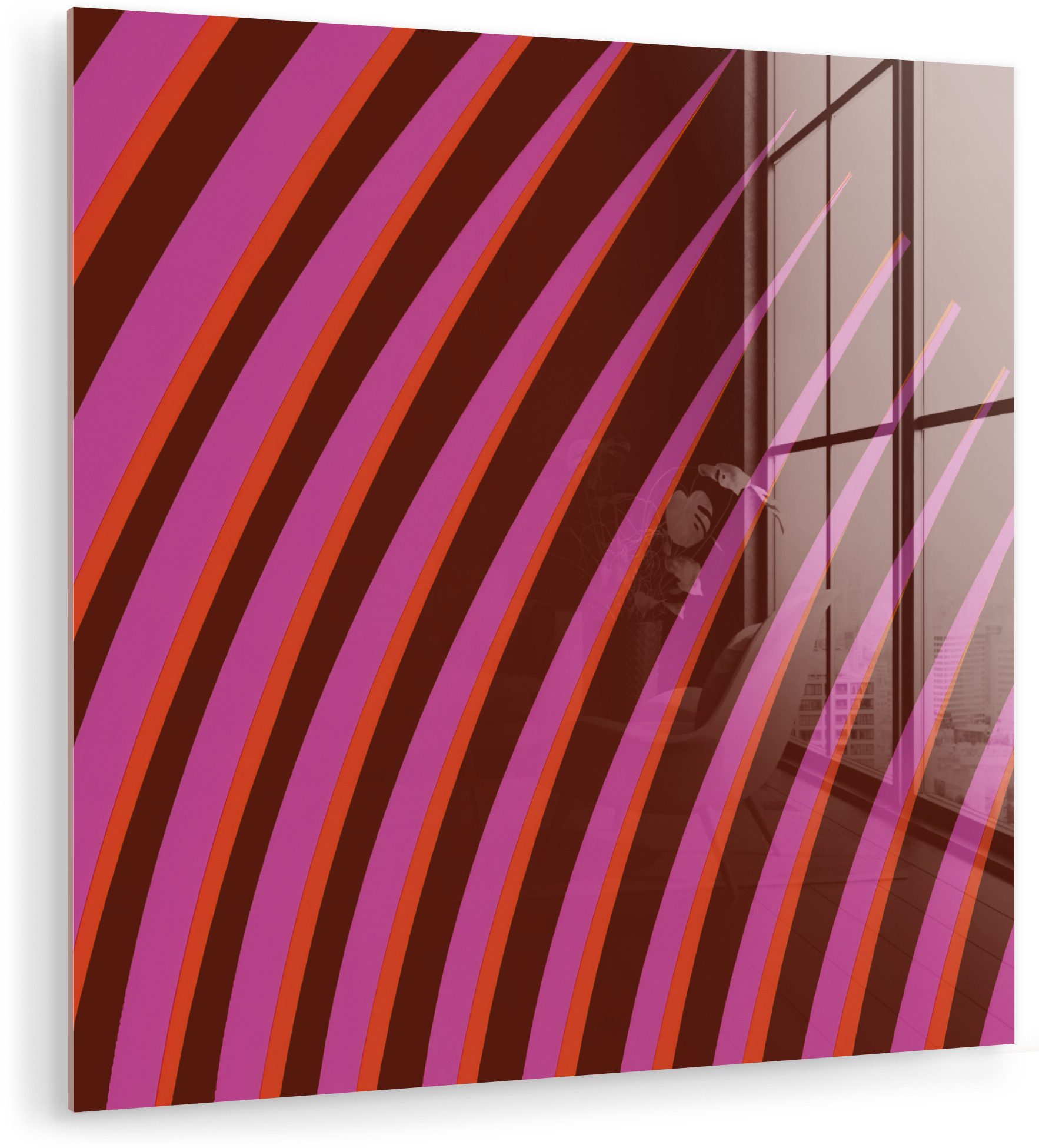 MuchoWow Acrylglasbild Linien - Rot - Bewegung, Inkl. Aufhängung, Bilder auf Glas Wandbild, Wanddeko Wohnzimmer Badezimmer, 20x20 cm