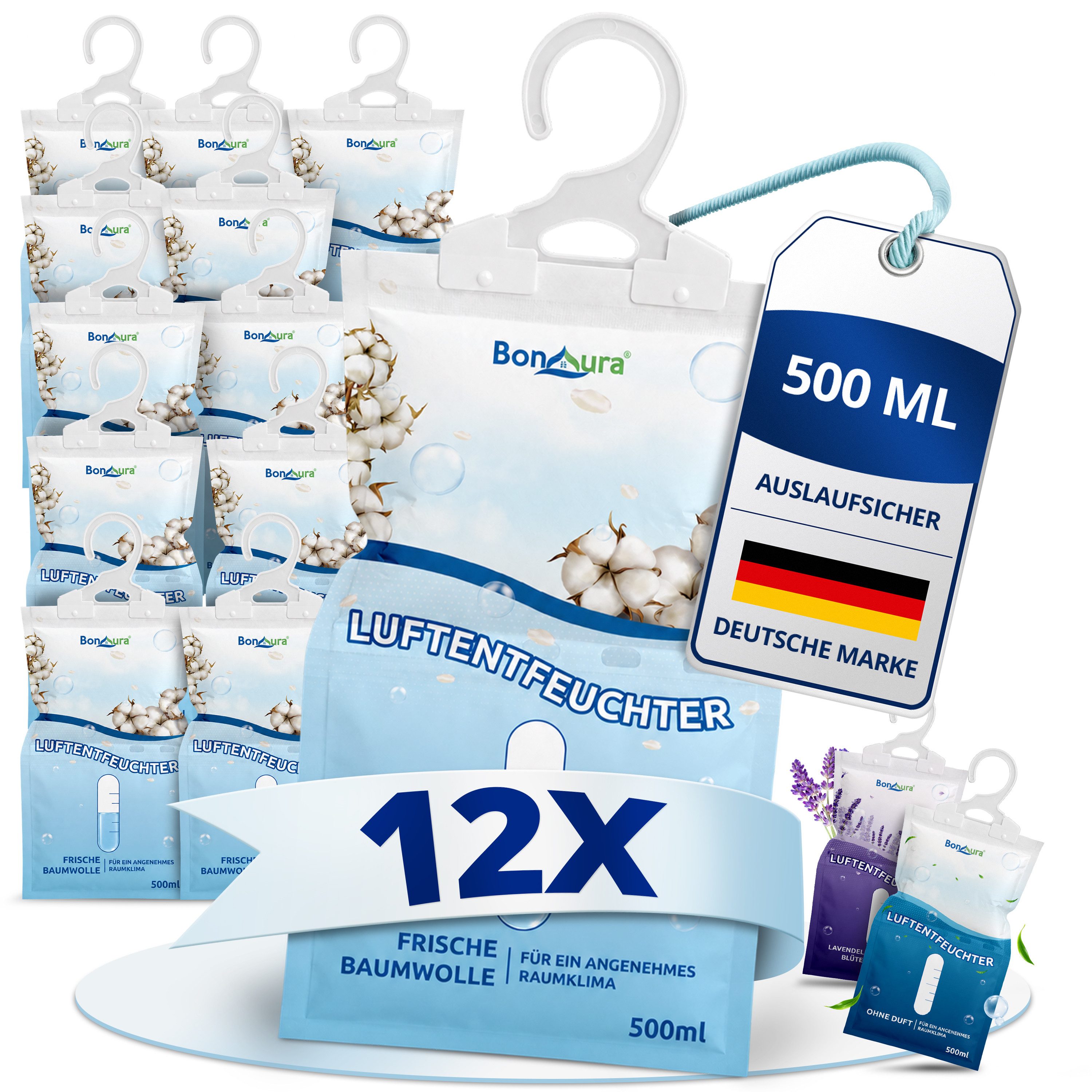 BonAura Luftentfeuchter Beutel für Kleiderschrank, Tank 0,5 l, 12er Spar-Set von BonAura