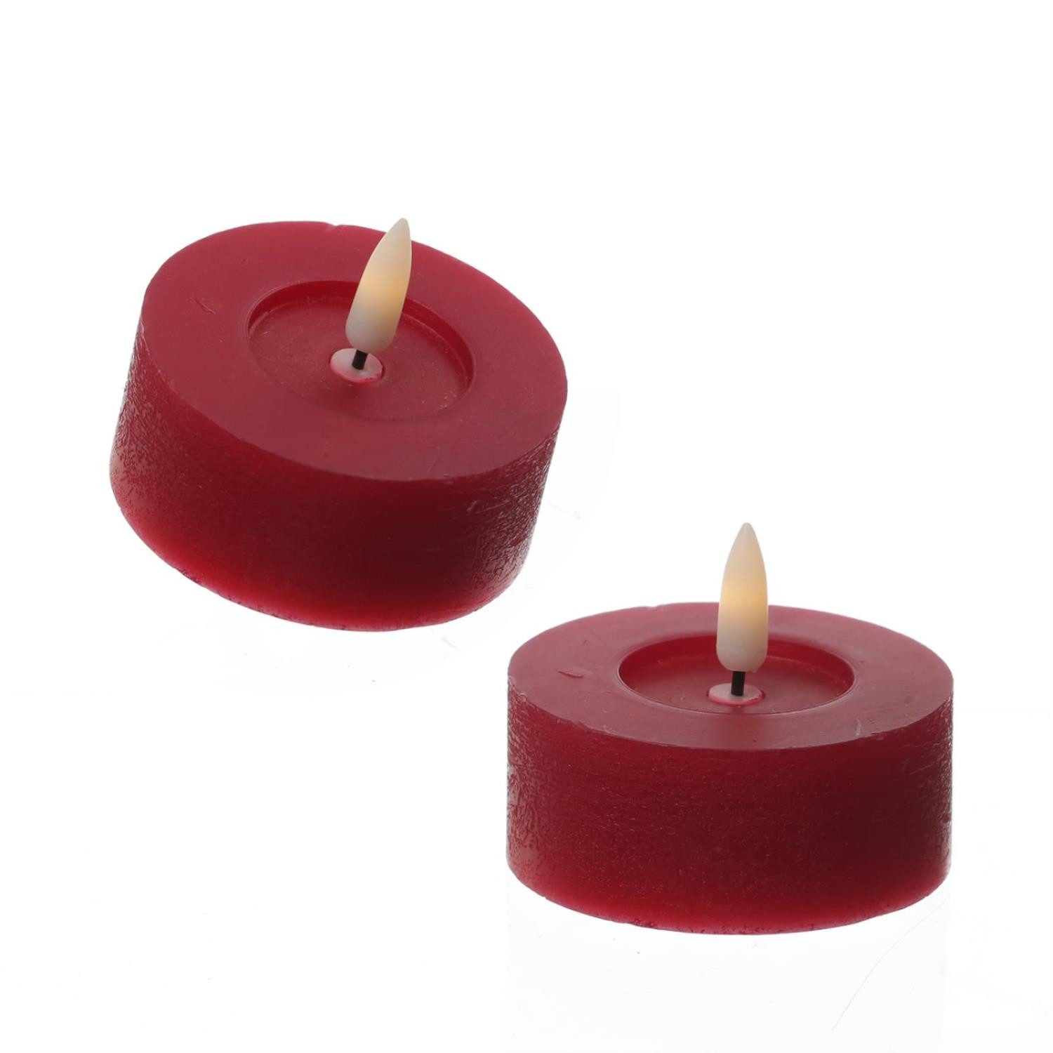 LED-Kerze LED Maxi Teelichter Lina Rustik Optik Echtwachs D: 7cm rot 2er Set