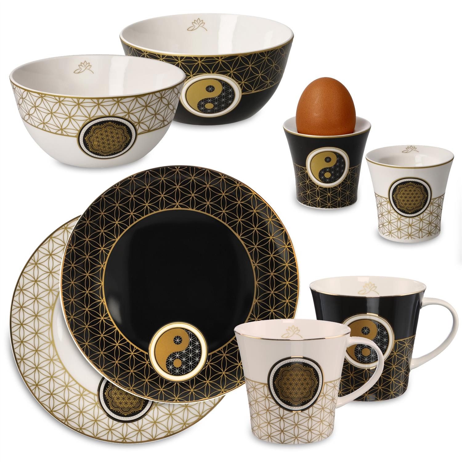 Goebel Geschirr-Set Goebel Yin Yang Lotus - Frühstücksset - Geschenk Set