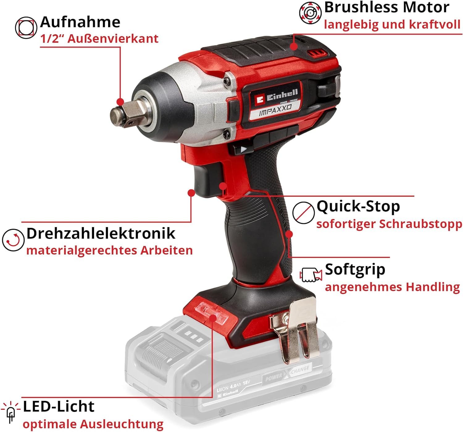 Einhell Akku-Schlagschrauber Schlagschrauber IMPAXXO 18/230 18 V,230 Nm, Akku 4.0 Ah BL Motor