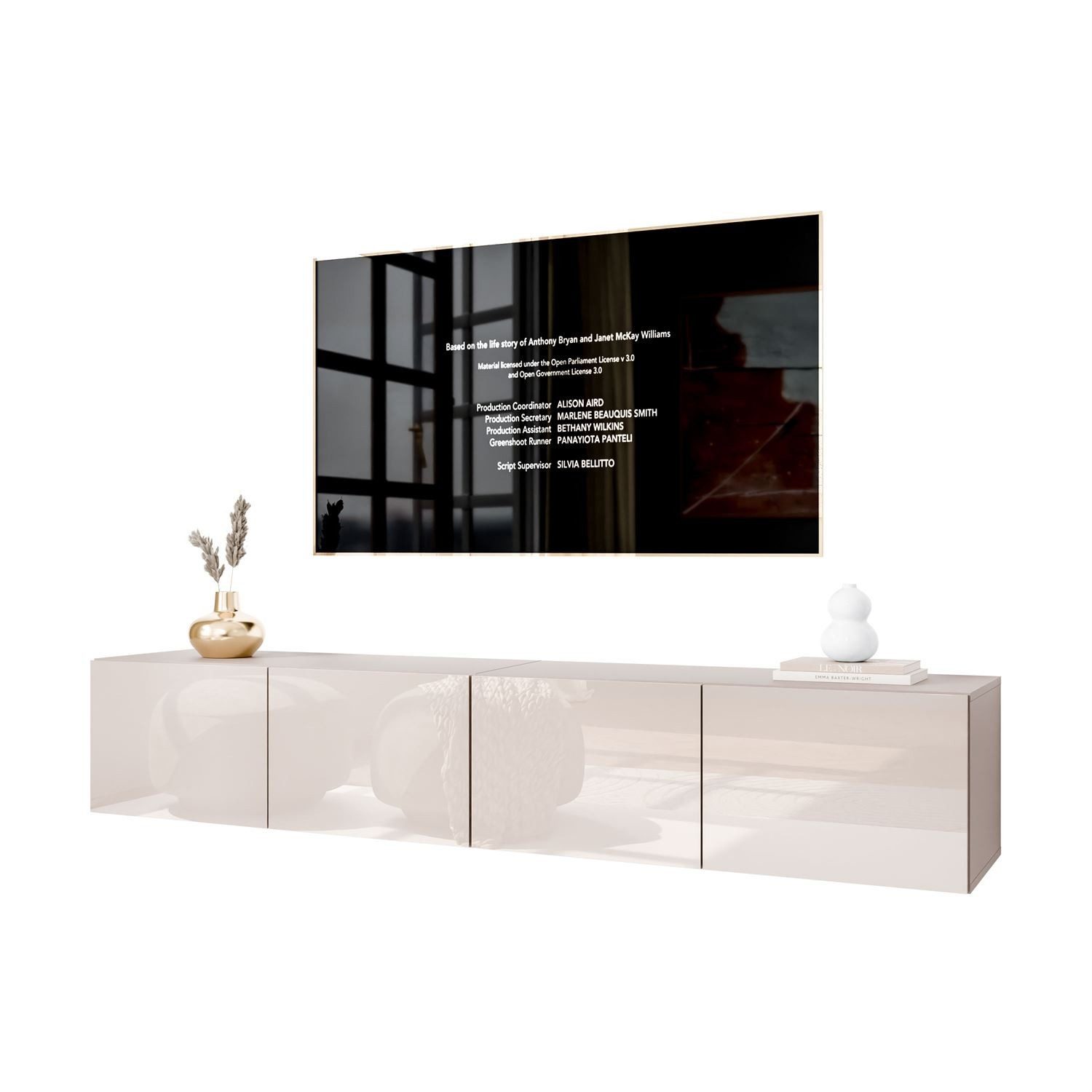 ALLHOUSE24 TV-Schrank Modernes TV-Lowboard LOGANTE Kaschmir Hochglanz Metallbeine (2 x TV Schrank, je 100 cm breit) Breite 200 cm