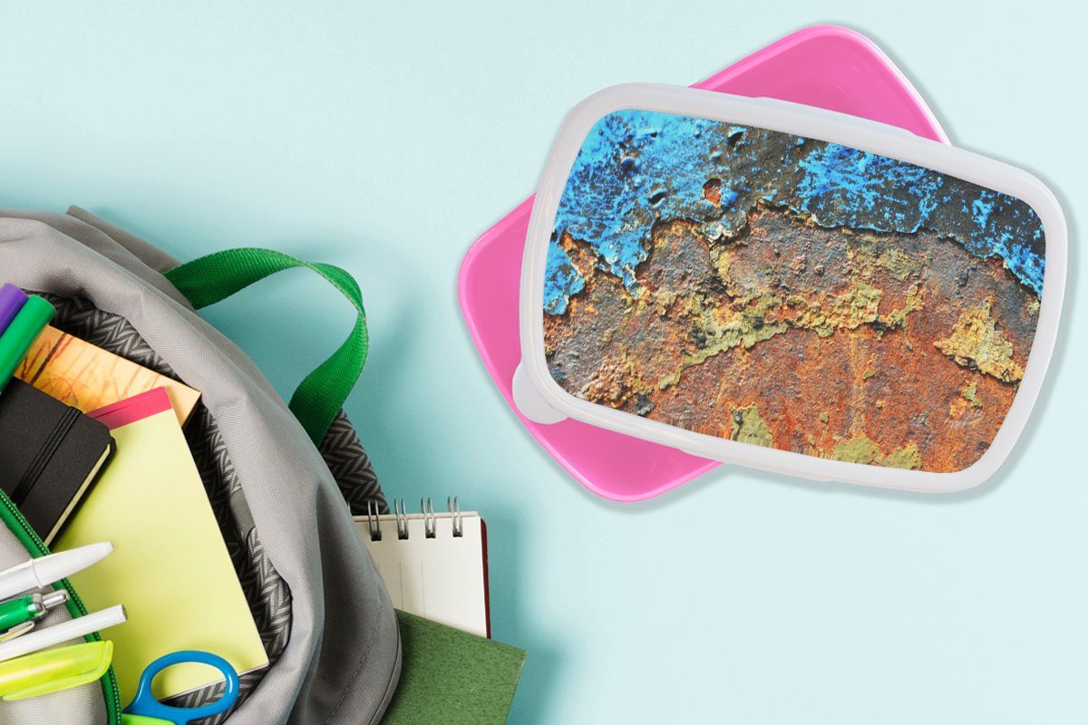 MuchoWow Lunchbox Rost - Brotbox Kunststoff Mädchen, (2-tlg), rosa für Metall Snackbox, - Kunststoff, Kinder, Erwachsene, Eisen Industrie, Brotdose 