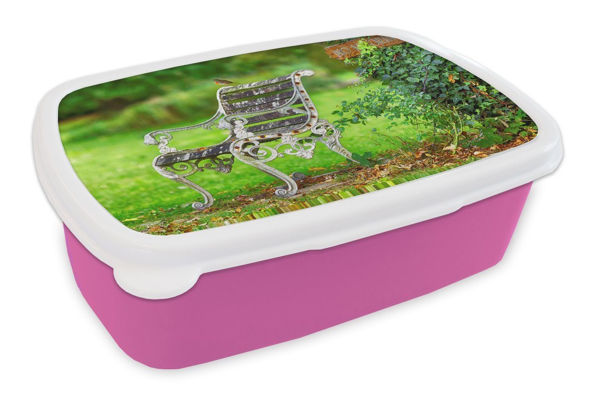 Mädchen, Natur, MuchoWow Brotbox (2-tlg), Lunchbox Bank rosa - Kinder, Brotdose Rotkehlchen Kunststoff - Erwachsene, Kunststoff, für Snackbox,