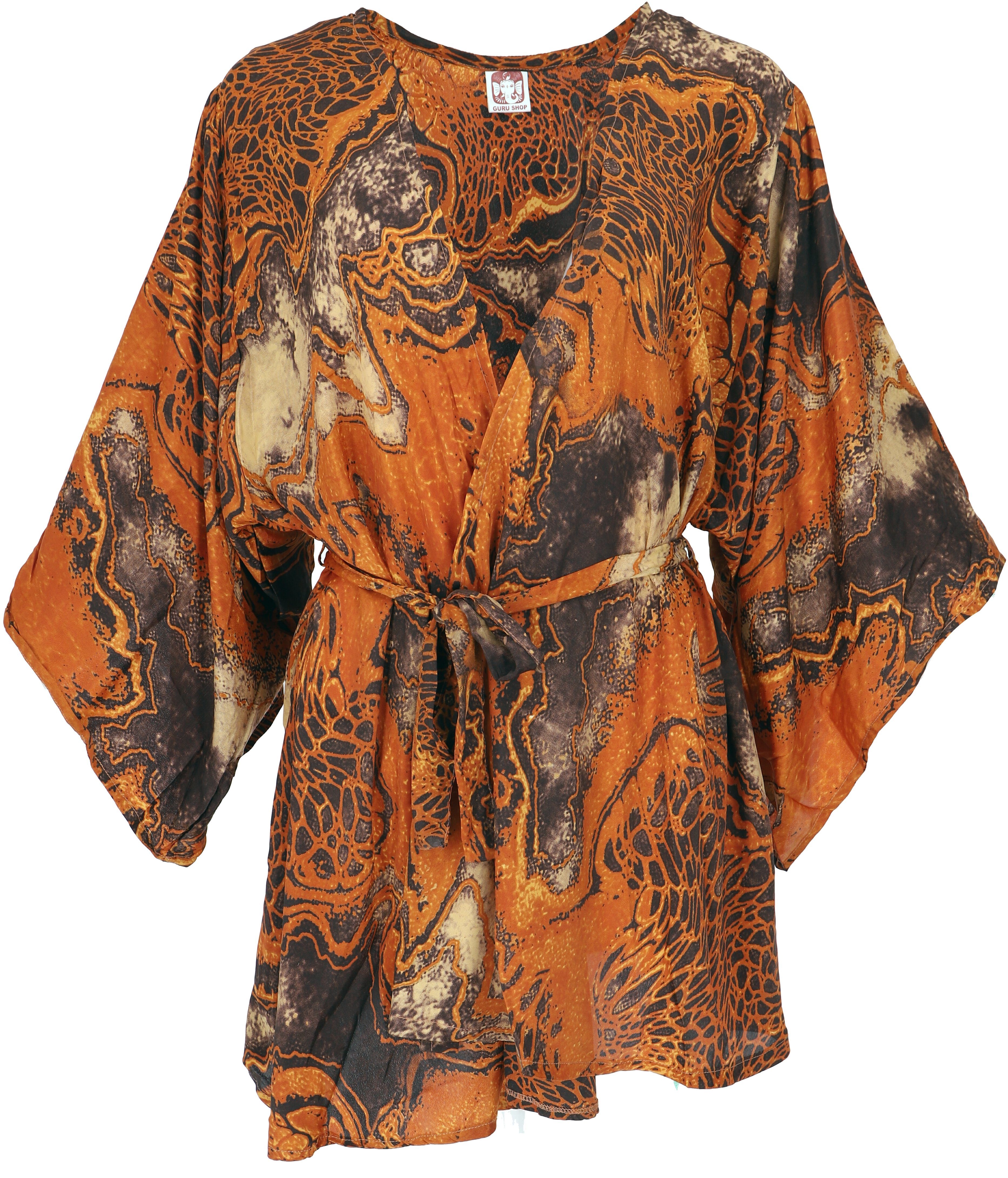 Guru-Shop Kimono Kimonojäckchen, animal print Bekleidung kurzer Kimono, alternative Kimonokleid.., Boho