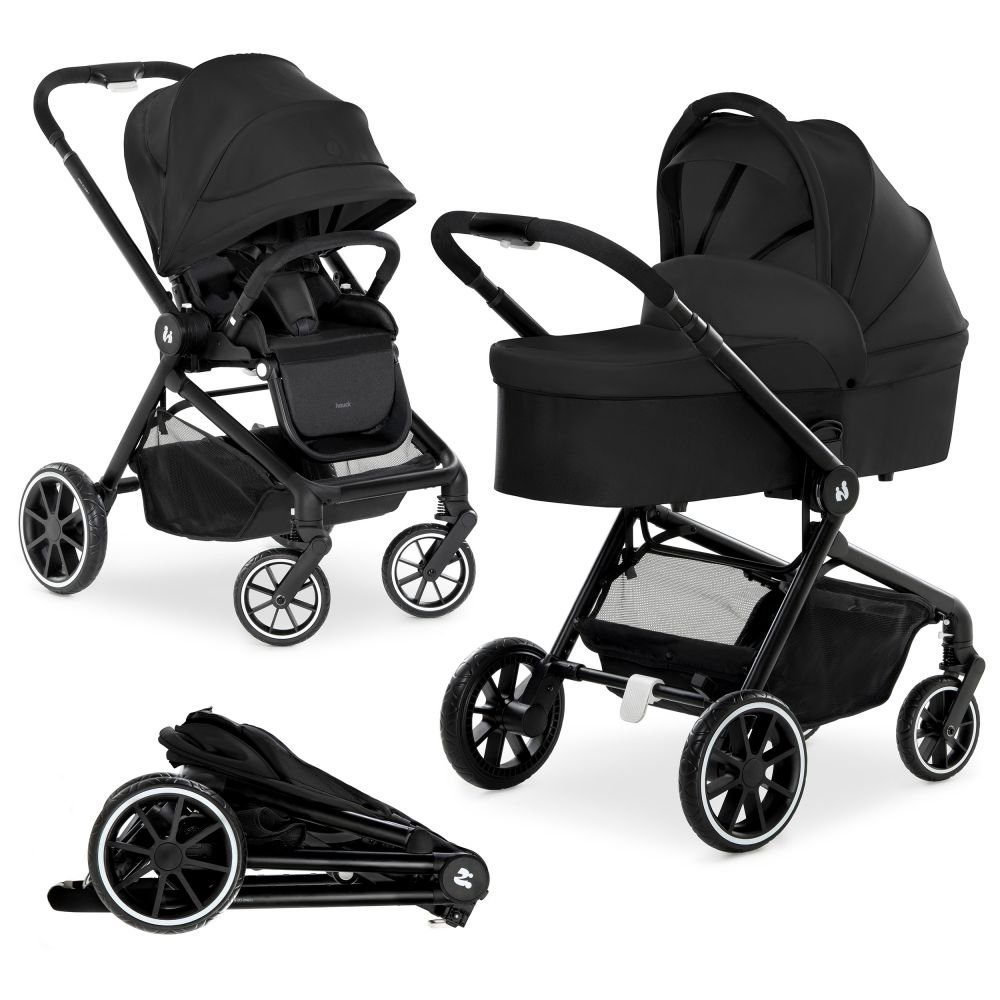 Hauck Kombi-Kinderwagen Move so Simply Set - Black, 2in1 Kinderwagen Buggy inkl. Babywanne & Sportsitz mit Liegefunktion