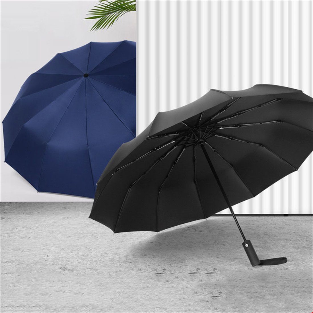 DÖRÖY Taschenregenschirm Vollautomatischer Klappschirm, Sonnenschirm UV-Schutz regenfest, Schwarz
