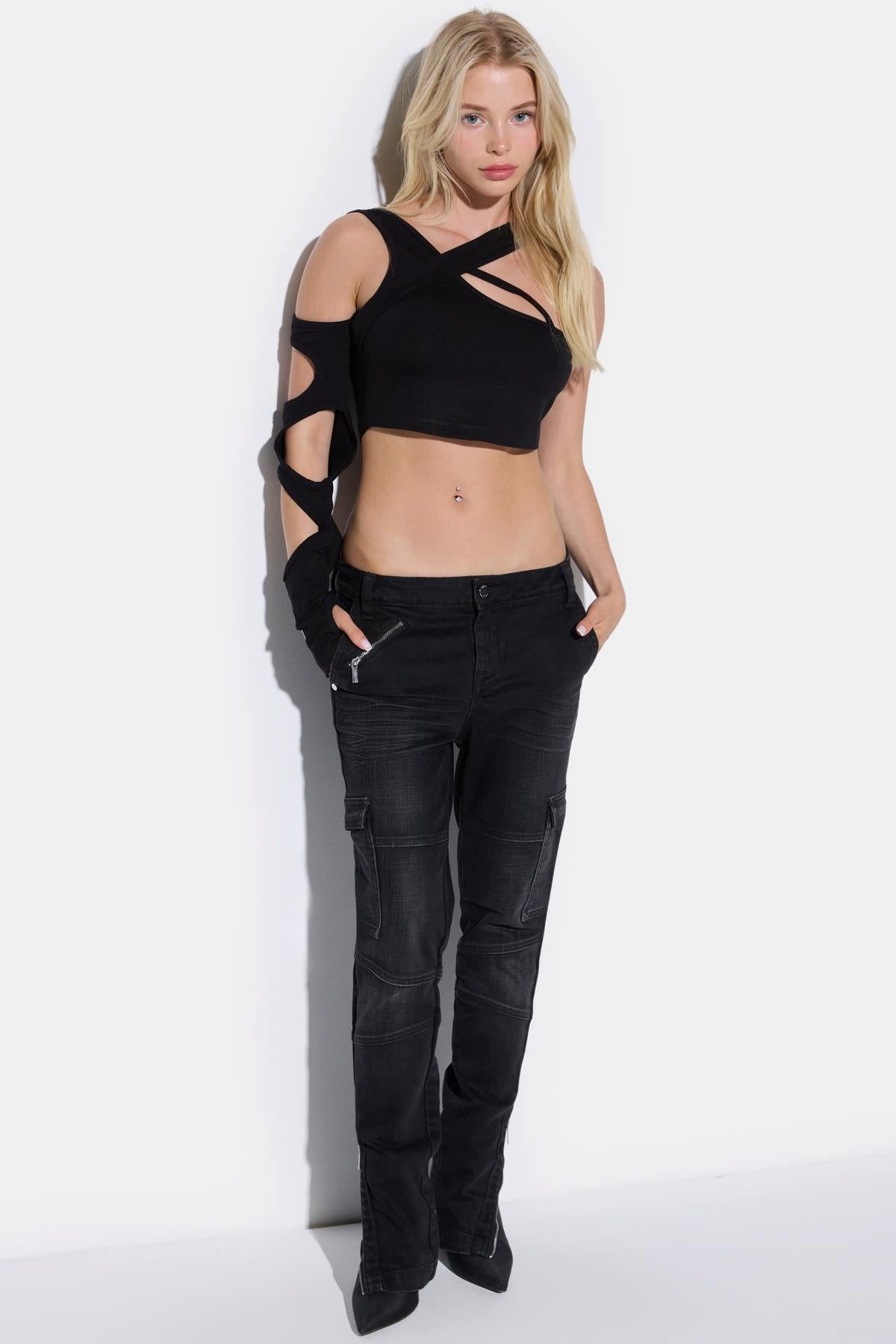 Blusentop Bluse mit asymmetrischem Ausschnitt