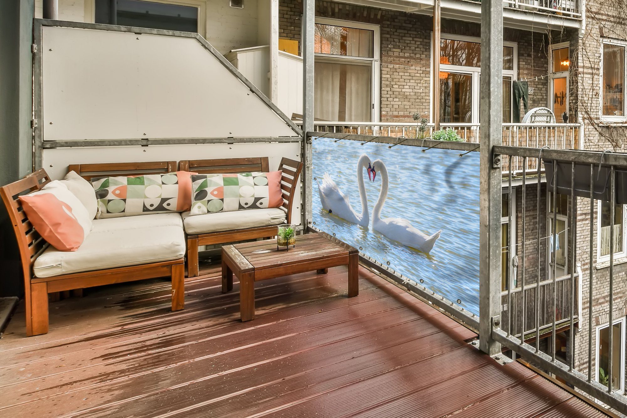 MuchoWow Balkonsichtschutz Vögel - Schwan - Wasser - Liebe - Sonne (1-St) Balkon Sichtschutz 90x200, Windschutz für Zaun PVC, 200x90 cm