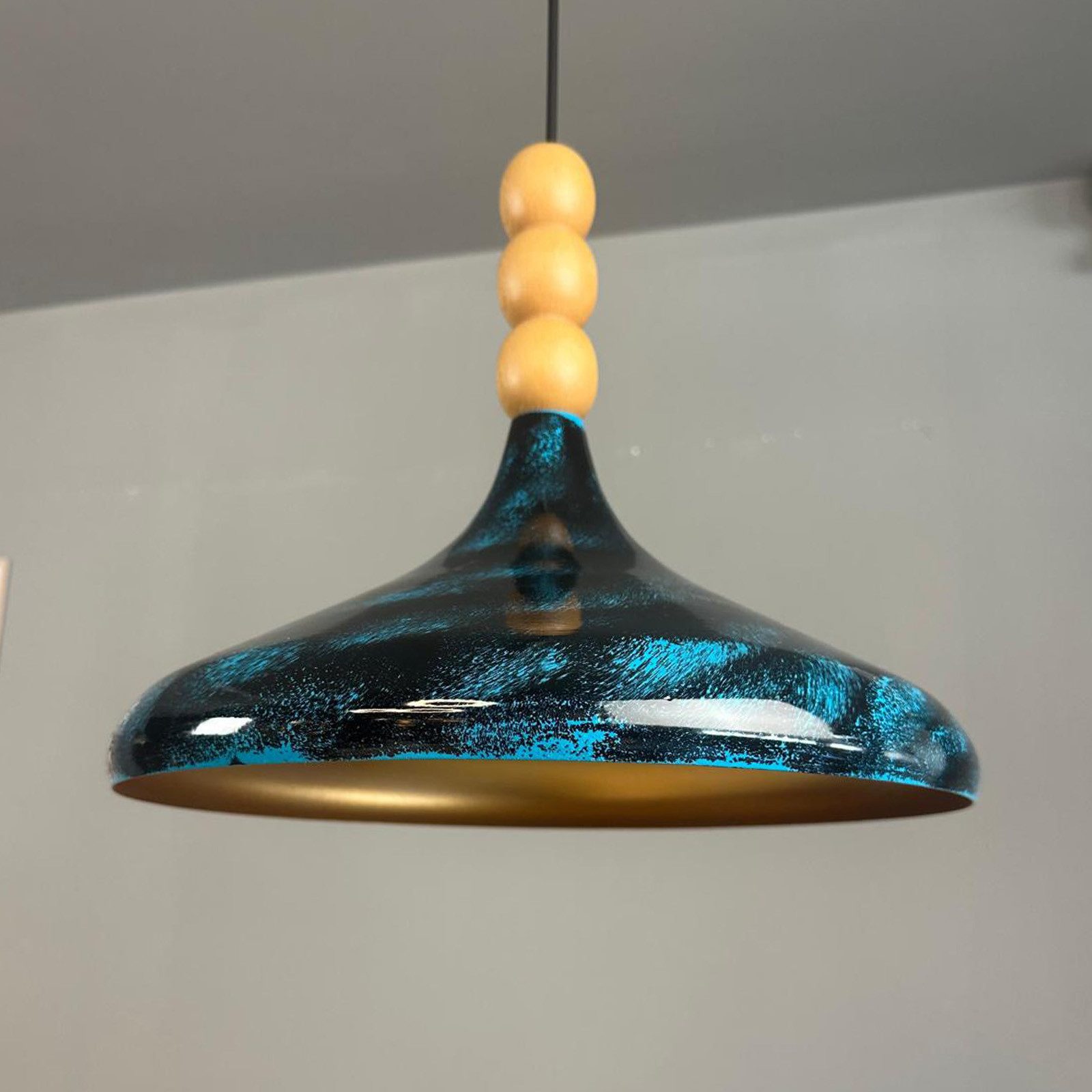 Bamyum Pendelleuchte Champion Dreifachperle-Holz Ø35 cm Metall E27 Modern Pendelleuchte, ohne Leuchtmittel