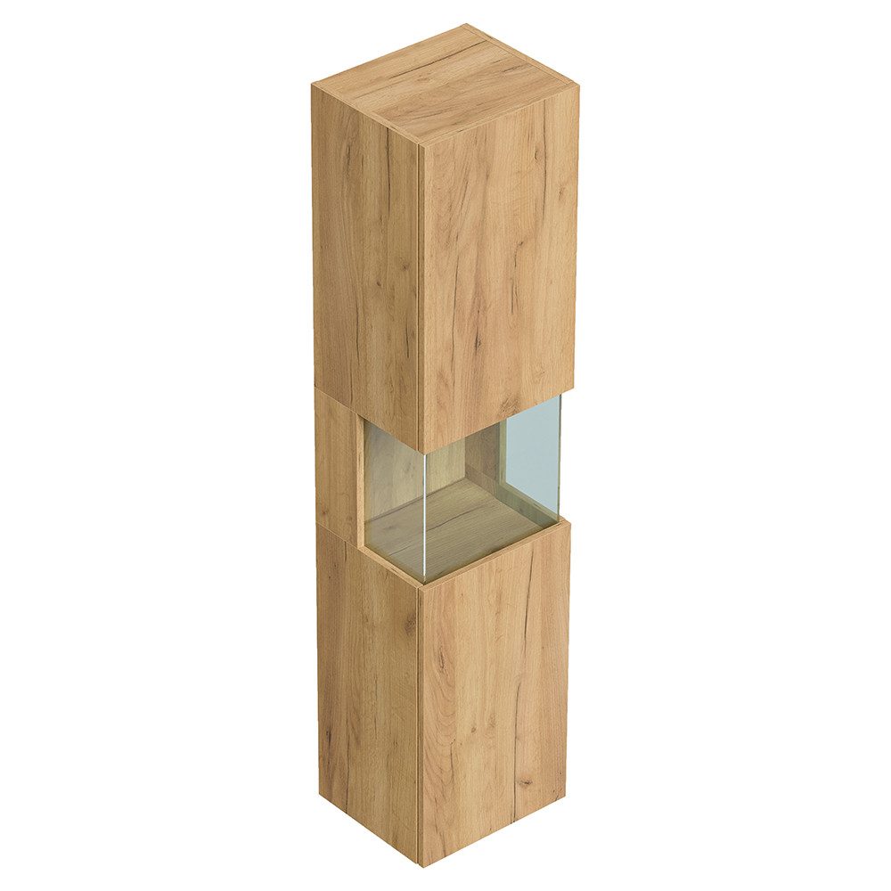 Lomadox Hochschrank LIVIGNO-02 150cm hoch, wandhängend, mit Glaselement, Eiche