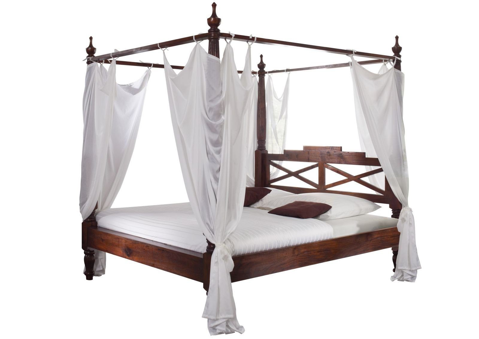 Massivmoebel24 Massivholzbett (Himmelbett Akazie 180x200x224 nougat lackier günstig online kaufen