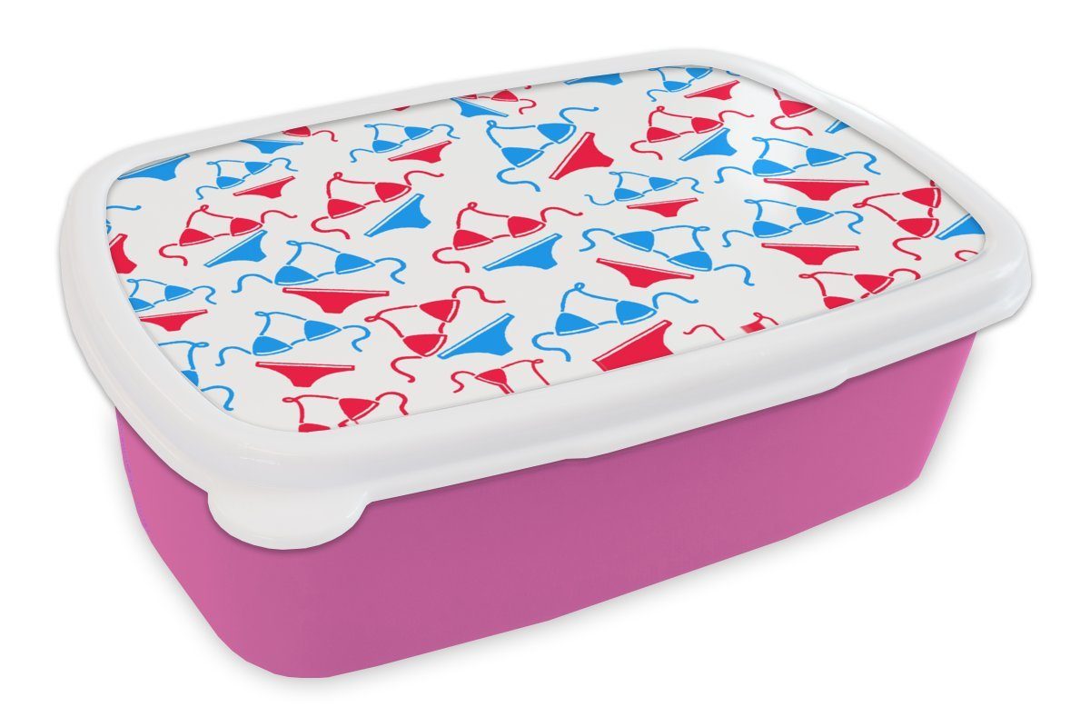 MuchoWow Lunchbox Bikini - Strand - Schnittmuster, Kunststoff, (2-tlg), Brotbox für Erwachsene, Brotdose Kinder, Snackbox, Mädchen, Kunststoff rosa