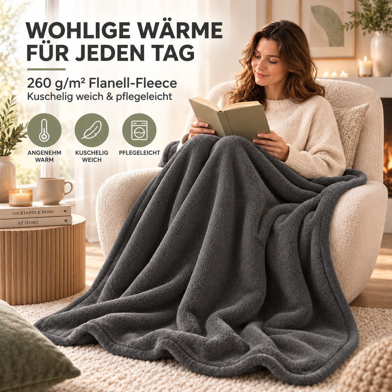 Wohndecke Kuscheldecke 260 g/m², flauschige Wohndecke, Fleecedecke, Oeko-Tex, Komfortec – Bild 4 von 5