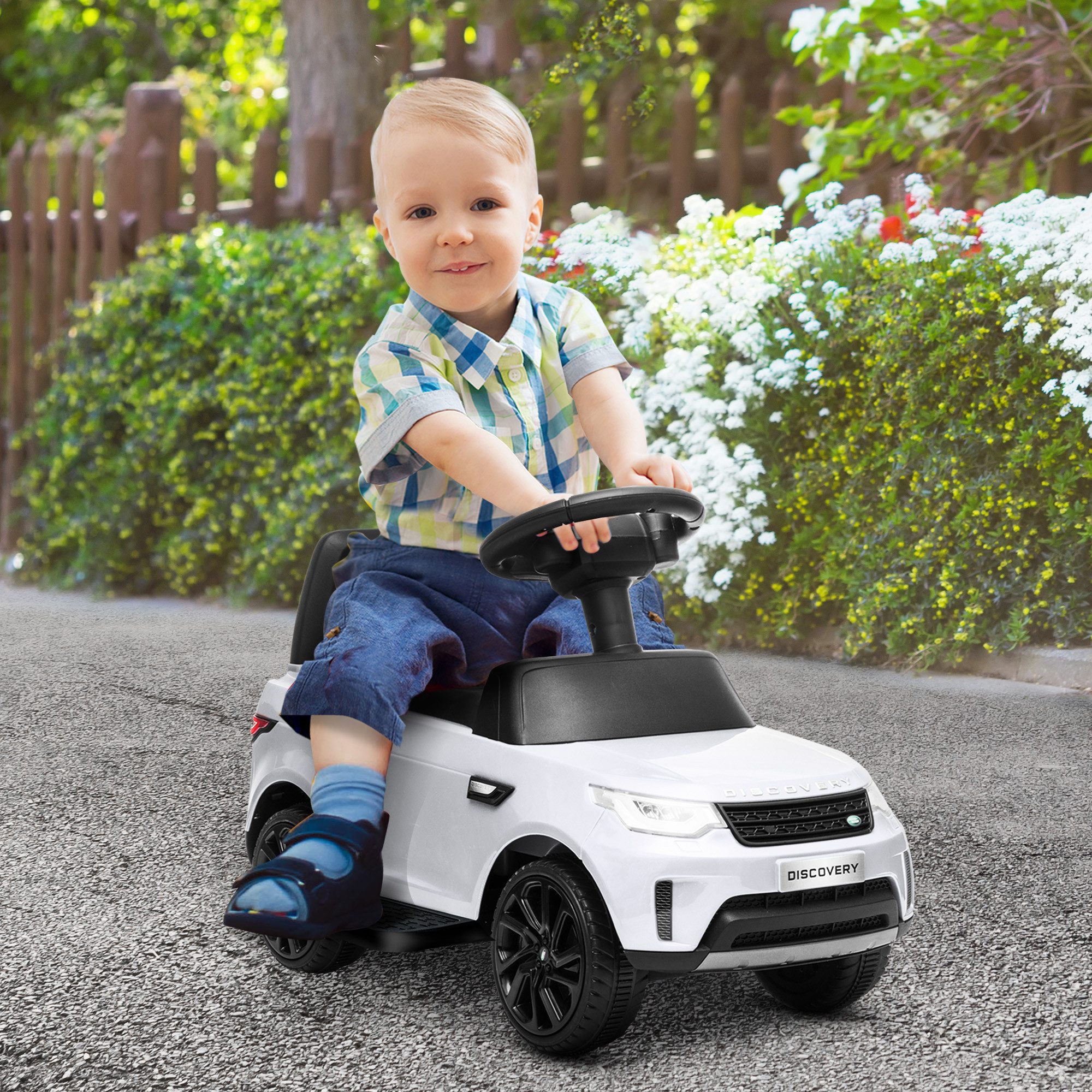 AIYAPLAY Elektro-Kinderauto Land Rover 2 in 1 6V mit Rutschmodus, Musik, Hupe, Scheinwerfer, Belastbarkeit 23 kg, (1-tlg), für 1,5-5 Jahre Kinder, Weiß