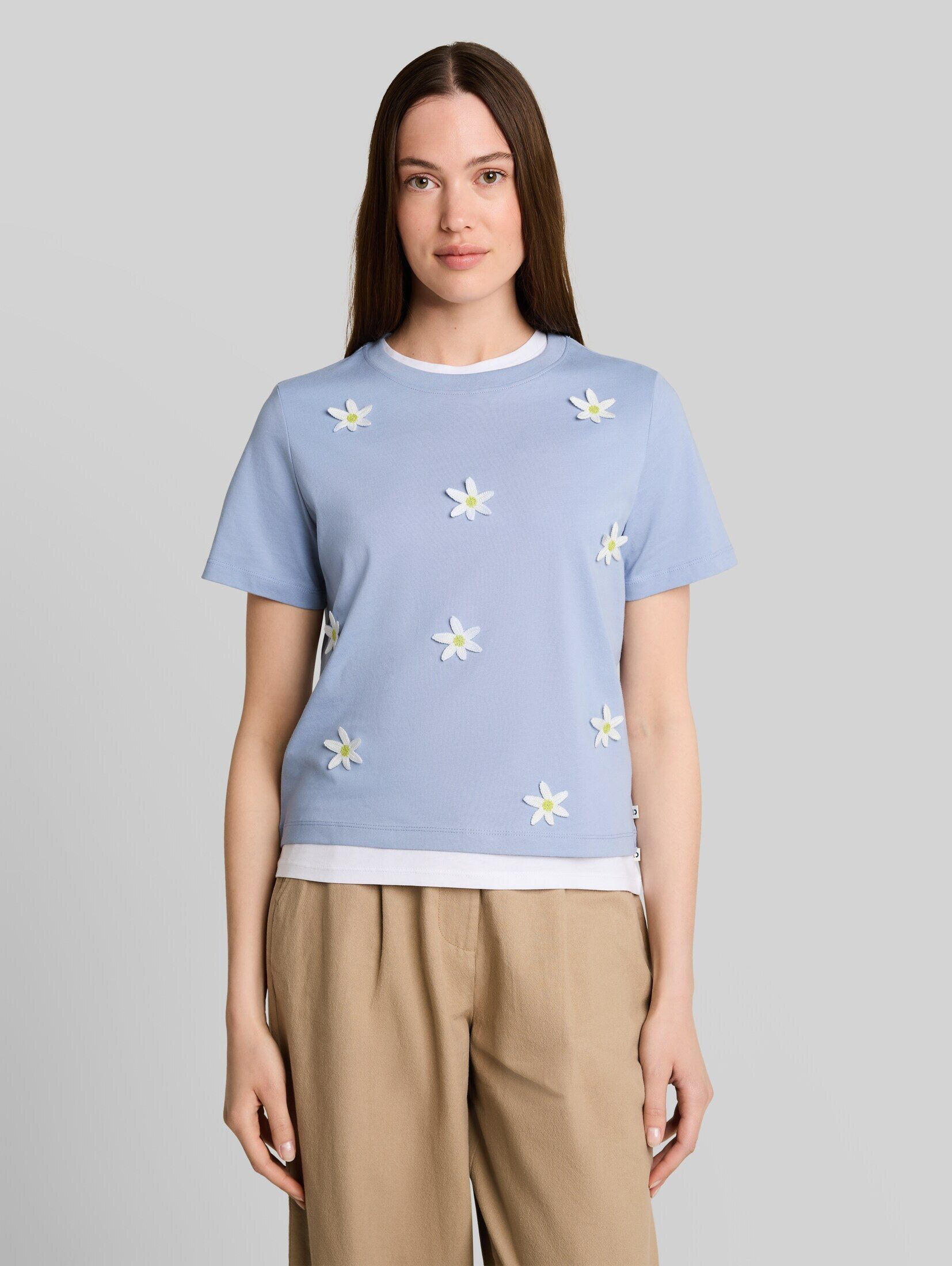 TOM TAILOR Denim T-Shirt T-Shirt Loose Fit T-Shirt mit Häkelblumen-Applikationen