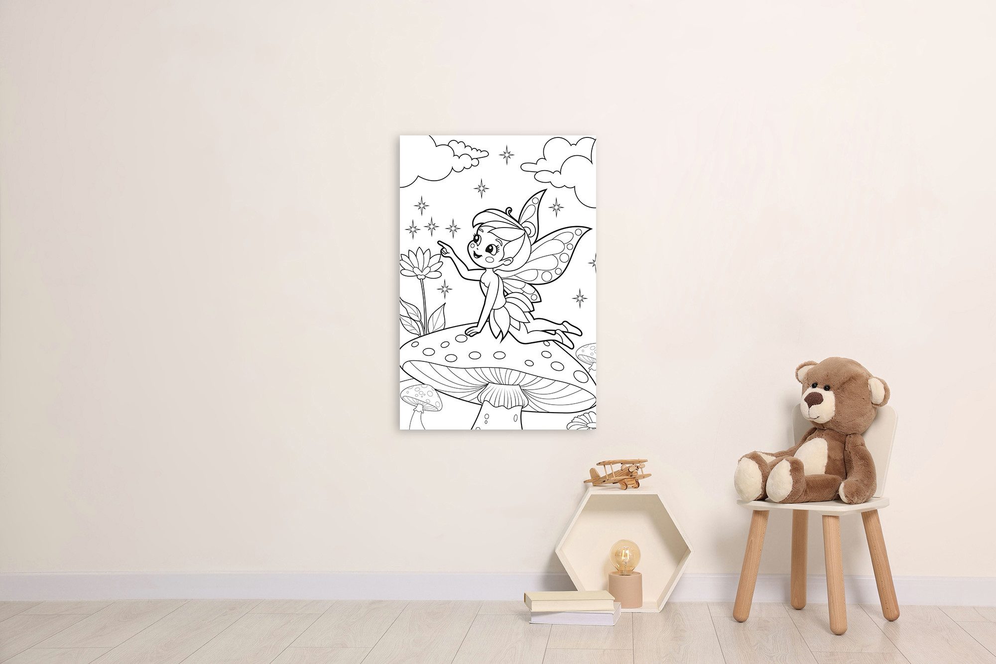 queence Bild Elfe auf Fliegenpilz, Blumen, Blumenbilder, Blätter, Blätterbilder, Feen, Figuren, Mädchen, Märchen, Märchenbilder, Wichtel, klassische Fantasie (1 St), DIY Wandbild aus Dibond