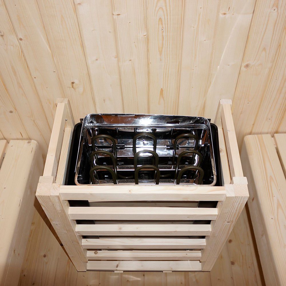 HOME DELUXE Sauna Outdoor Sauna CUBE - Größenauswahl, BxTxH: 194 x 180 x 185 cm, 38,00 mm, (inkl. 6 kW Saunaofen & Saunazubehör) Saunahaus aus Fichtenholz I Gar – Bild 5 von 5