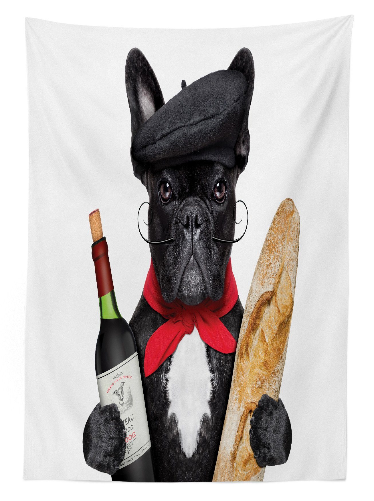 Farbfest den Bereich Außen Französisch Klare geeignet Bulldogge Abakuhaus Tischdecke Waschbar Für Hund Rotwein Farben,