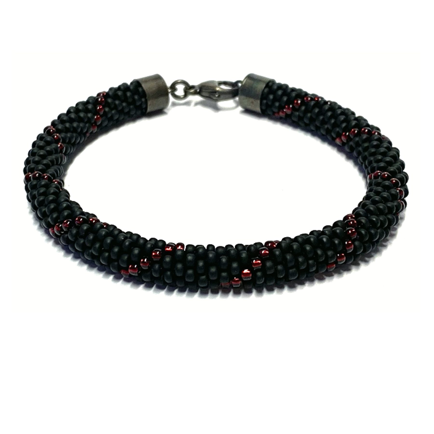 Armband schwarz matt rot Silberverschluss 21cm