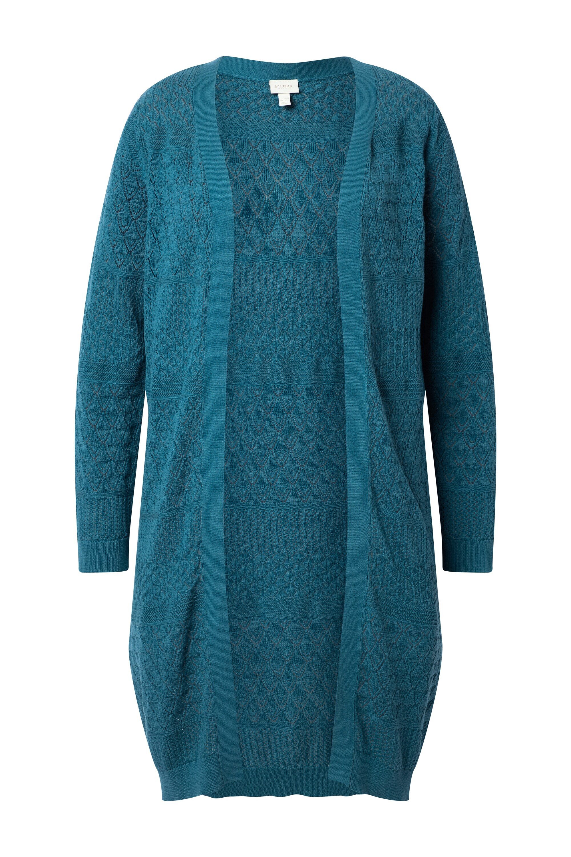 Ulla Popken Strickjacke Long-Strickjacke offene Form Ajour Biobaumwolle