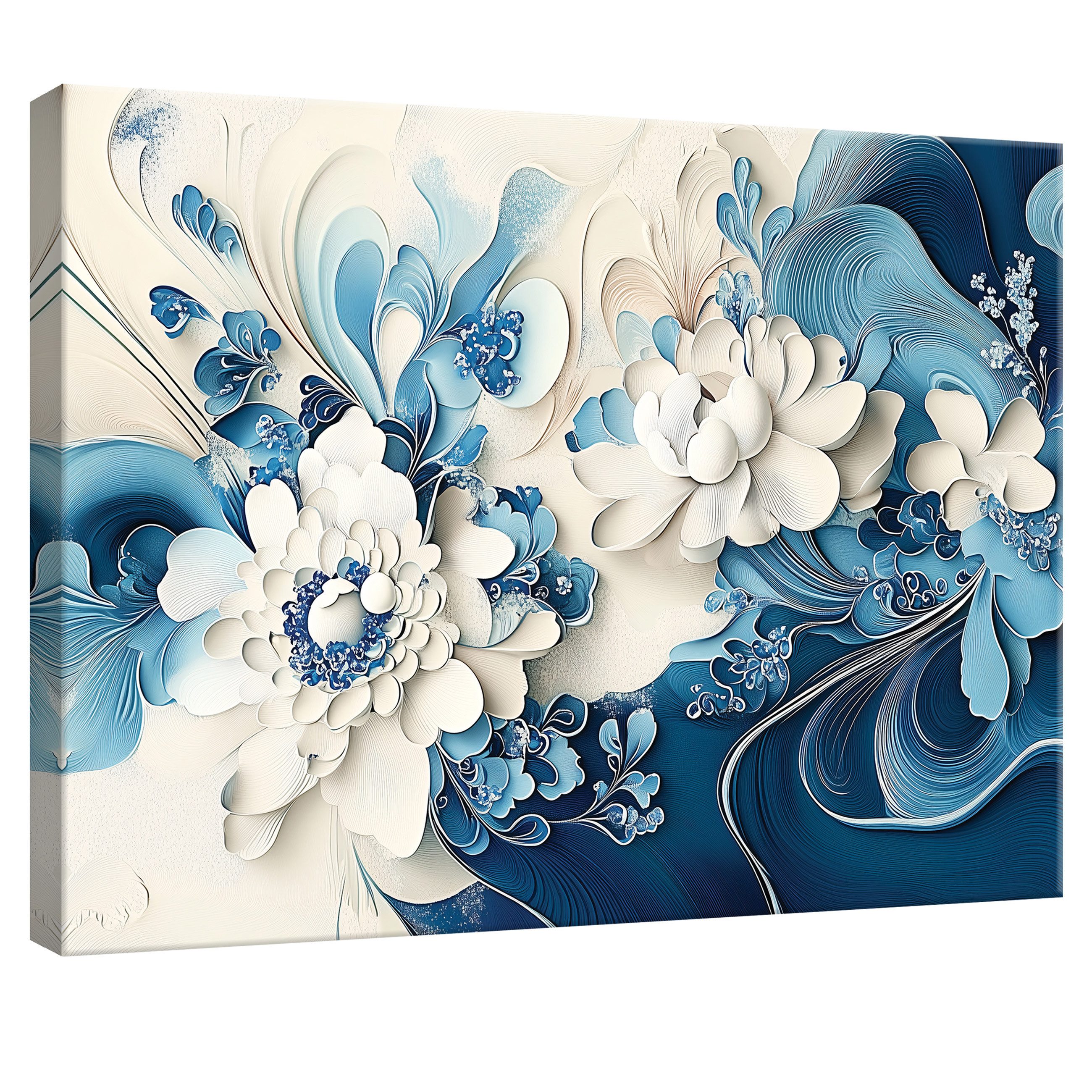 Wallarena Leinwandbild Blumen Abstrakt Blau Beige günstig online kaufen