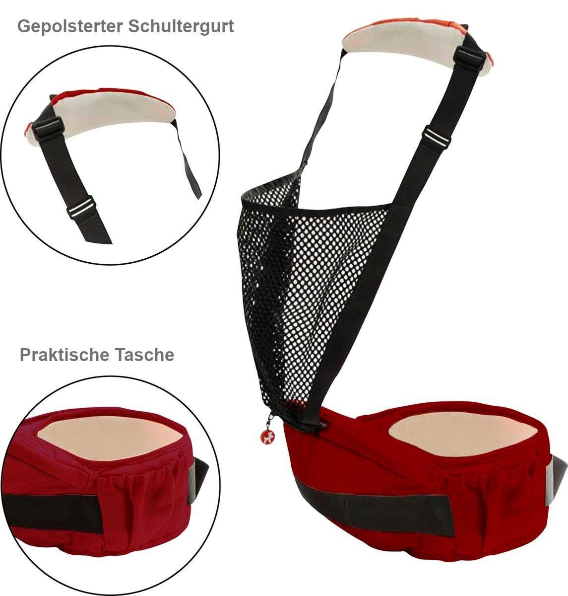 Babytrage Baby Deer Hüftsitz mit verstellbarem Gurt Kindertrage Sitz Rot/Schwa