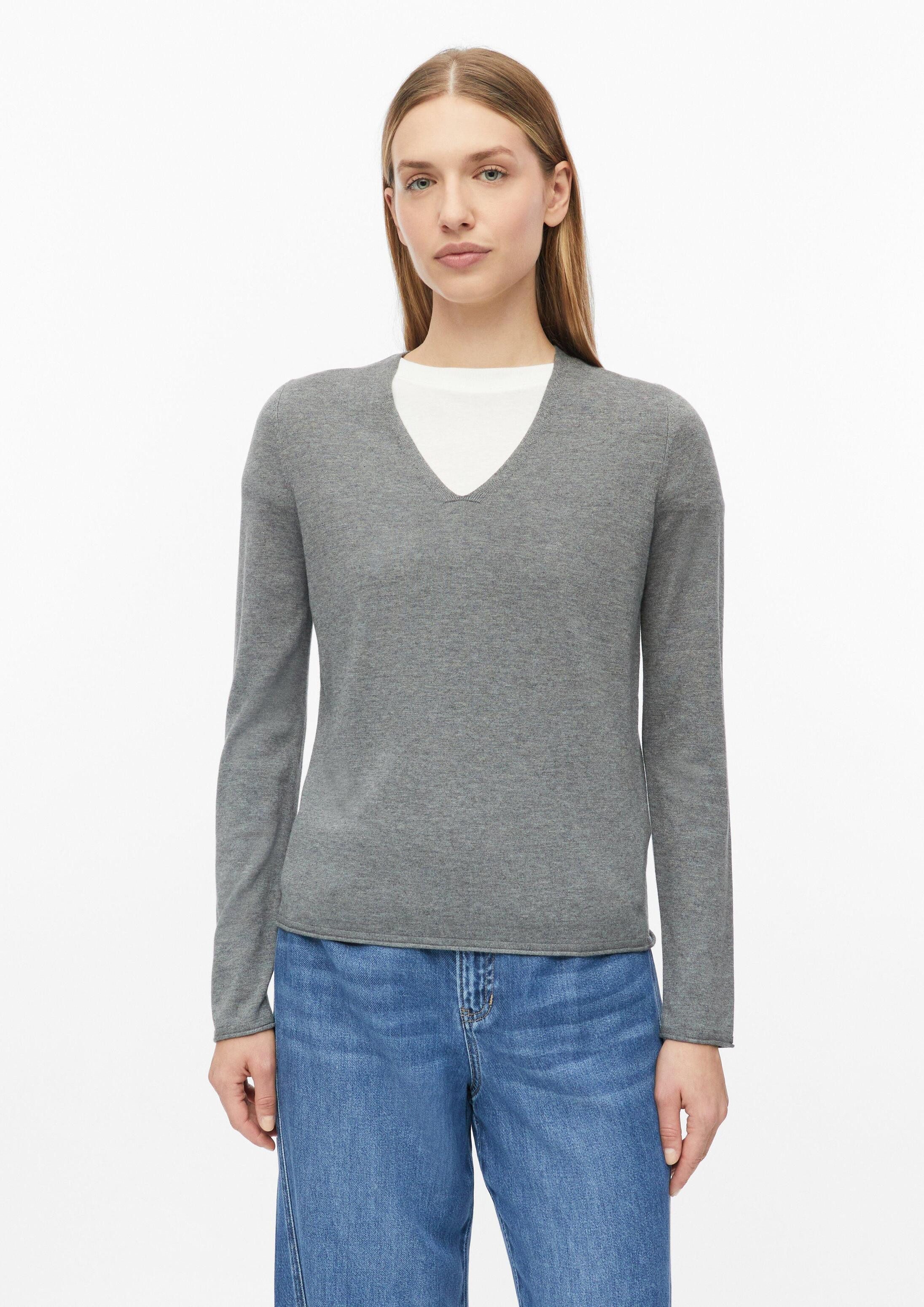 s.Oliver Longpullover Strickpullover Strickpullover mit V-Ausschnitt und Rollkanten