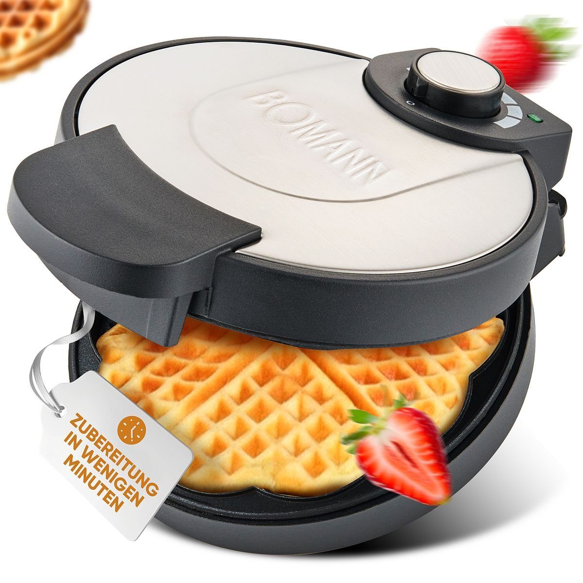 BOMANN Waffeleisen WA 1365 CB, Waffeleisen 18cm Backfläche, antihaftbeschichtet