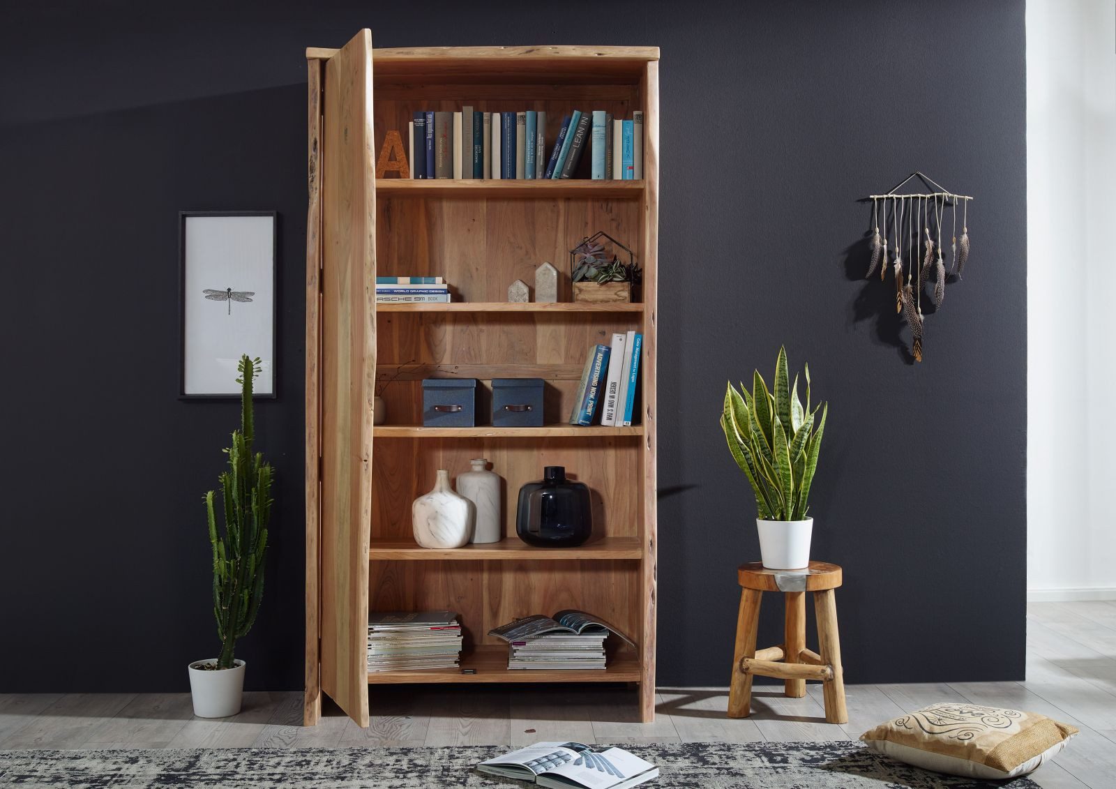 Massivmoebel24 Bücherregal PURE ACACIA, 1-tlg., Regal Akazie 105x45x204 natur lackiert PURE ACACIA #710
