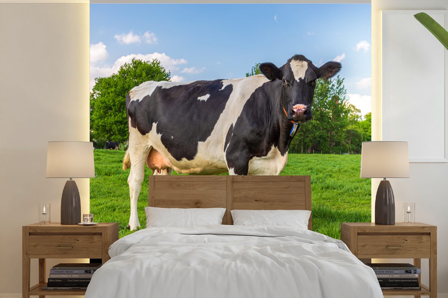 MuchoWow Fototapete - Tapete Schlafzimmer, für Kuh bedruckt, Tiere, Wandtapete St), - Matt, (5 Vinyl Wohnzimmer oder Gras