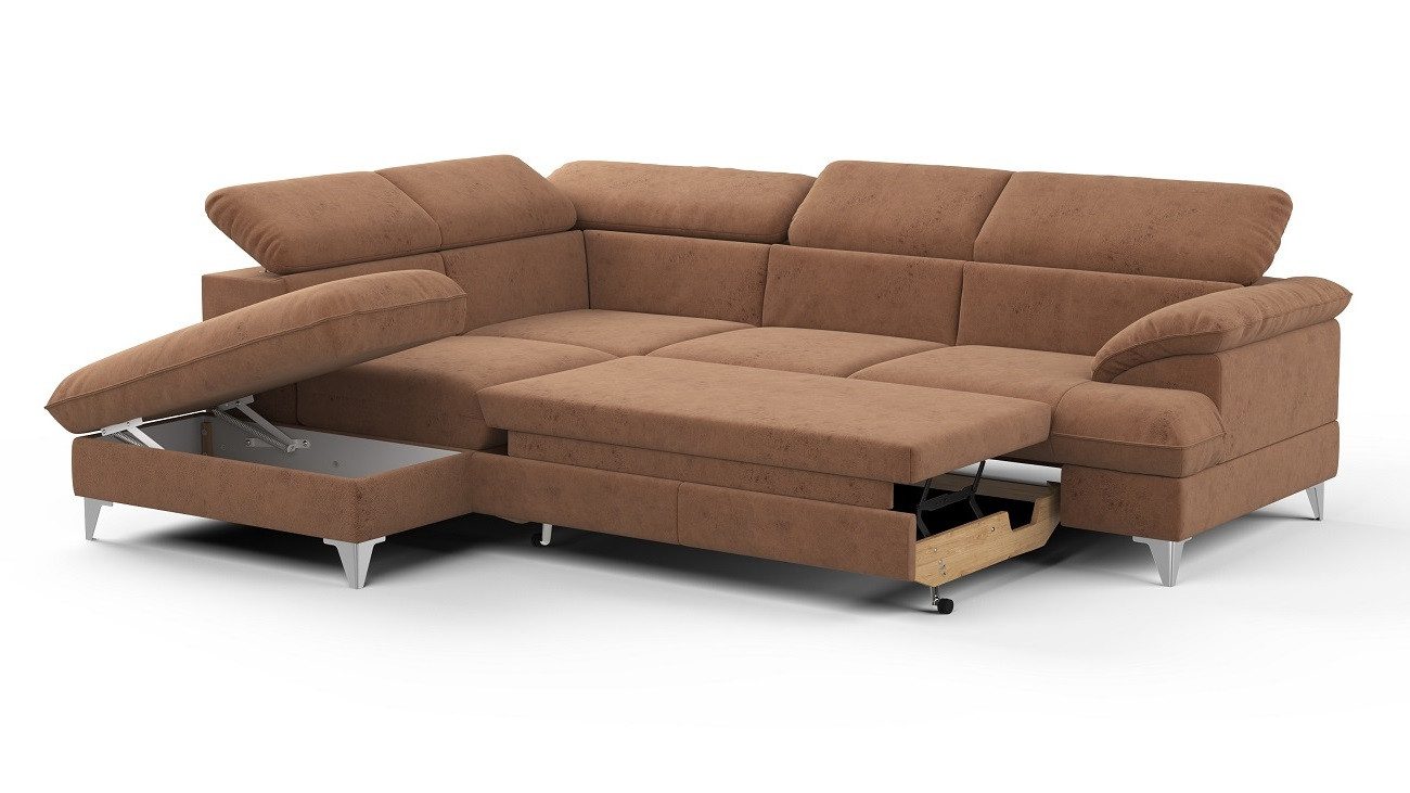 COTTA Ecksofa David, mit Schlaffunktion, Bettkasten und verstellbare Kopfstützen