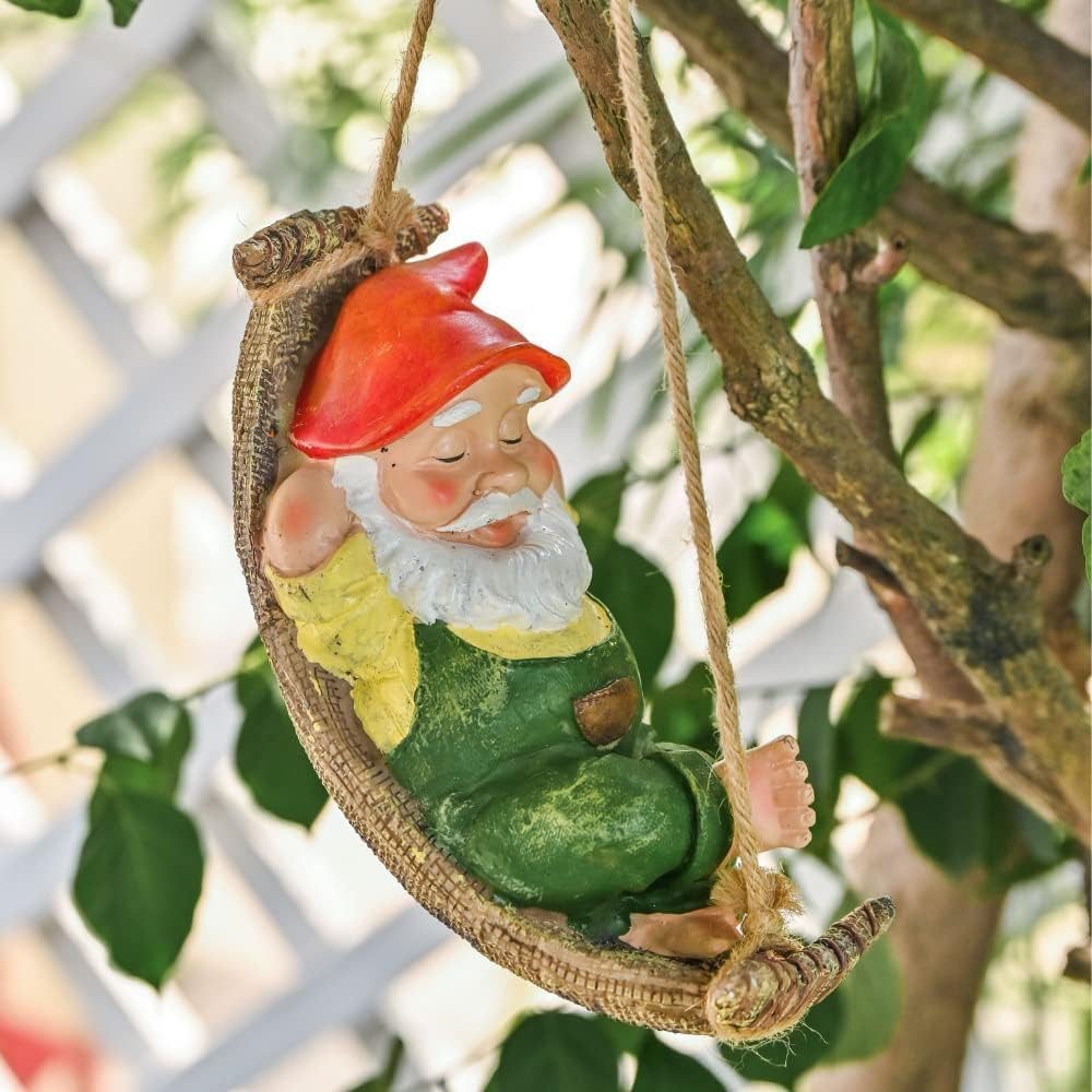 FOUORTUNATE-BEE Gartenzwerg Liegender Zwerg Gartenzwerg Gartendeko für Draußen Gartenfigur, (1 St), aus Hängematte Kunstharz Wasserdicht Gartenwichtel Figur – Bild 2 von 5
