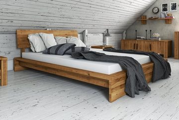 Natur24 Bett Bett Lubic 2 Sonderl 180x220 Wildeiche Holzkopfteil und Holzfußgestell
