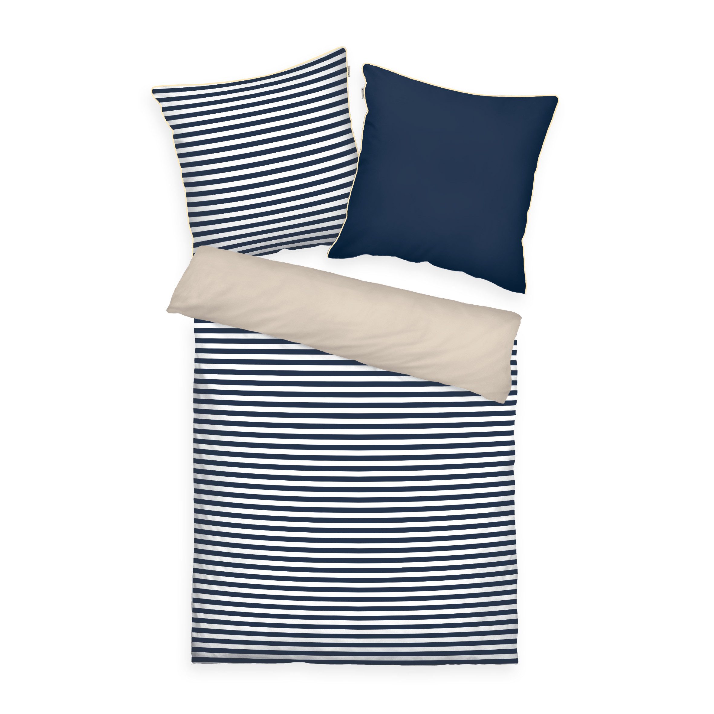 TOM TAILOR Jugendbettwäsche Tom Tailor Bettwäsche Perkal 200 x 135 cm Blau Weiß Beige Wendemotiv, 100% Baumwolle, 1 teilig, Wendemotiv, 60° Wäsche, Atmungsaktiv