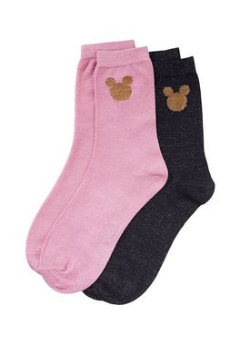 ONOMATO! Socken Mickey Mouse Damen Strümpfe Socken 4er Pack (4-Paar) rosa/schwarz