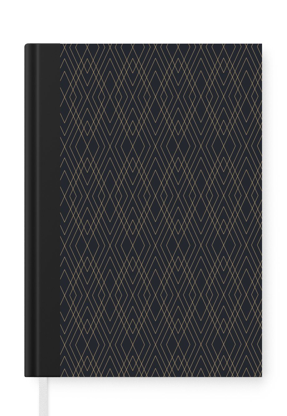 MuchoWow Notizbuch Art deco - Kariert - Design - Schwarz, Journal, Merkzettel, Tagebuch, Notizheft, A5, 98 Seiten, Haushaltsbuch