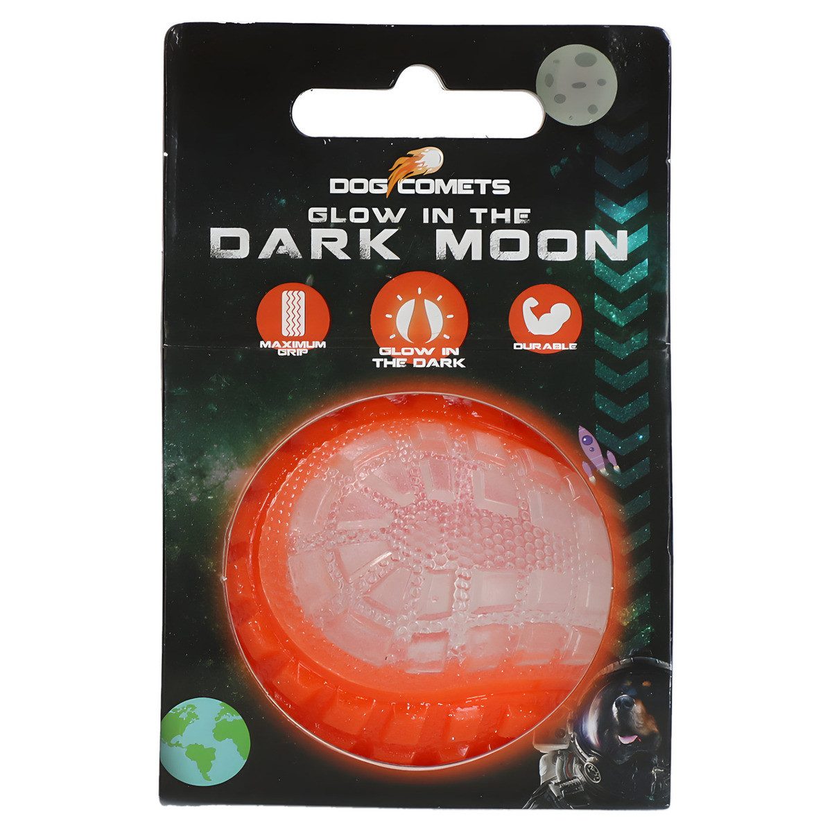 Dog Comets Tierball Hundespielzeug Ball Glow in the Dark Moon orange