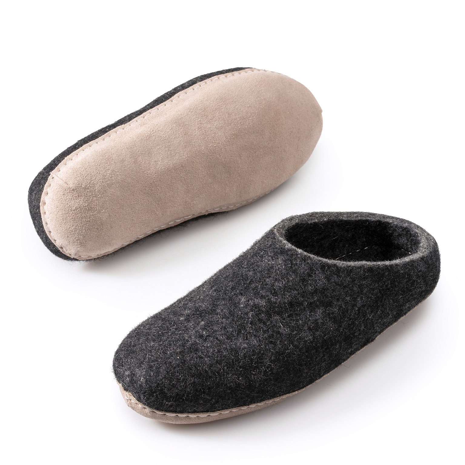 naturling Herren Filz Pantoffel Hausschuh (mit echter) Ledersohle