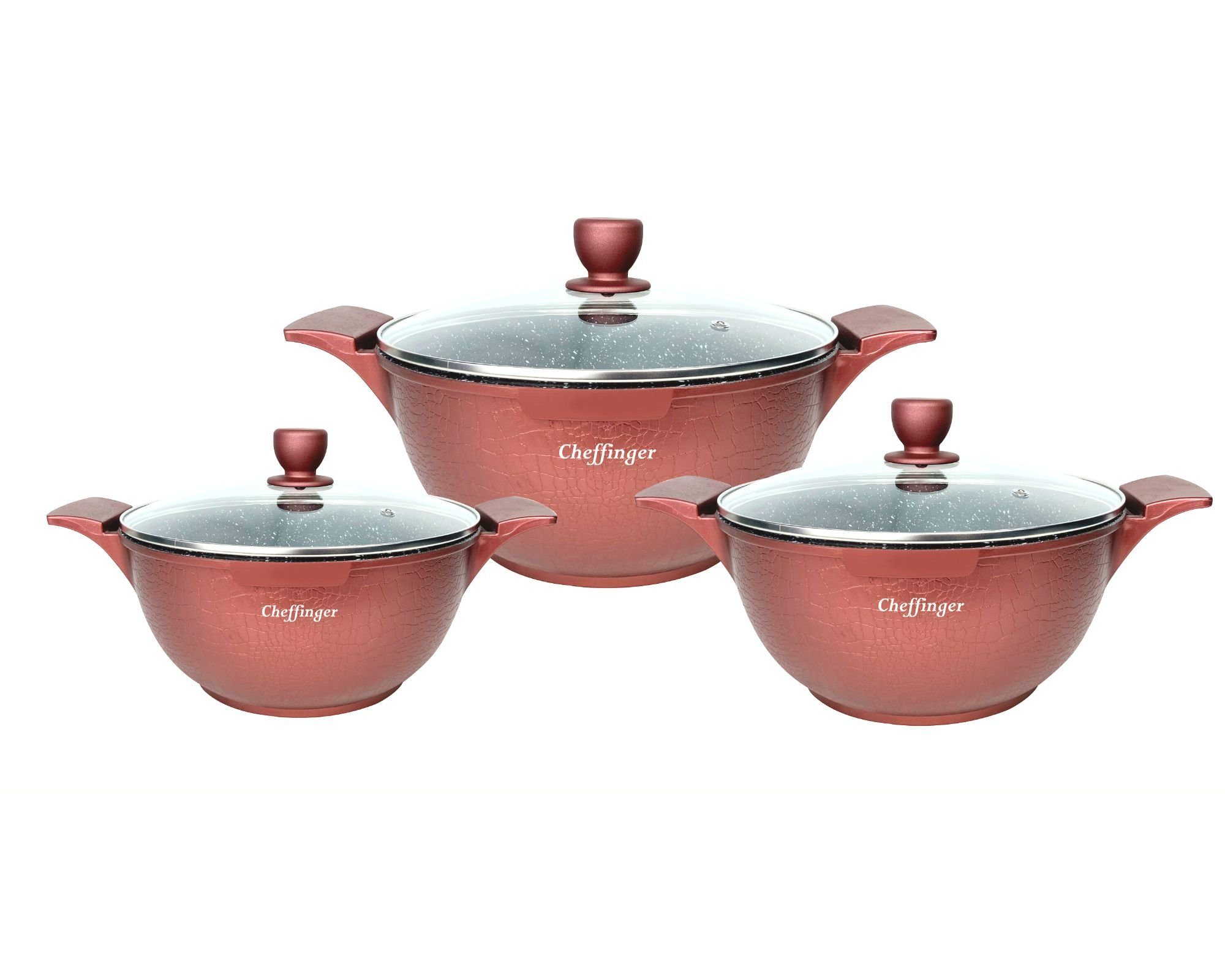 Cheffinger Kochtopf Kochtopfset 20-24-28cm 6-tlg Topf Induktion Alu Guss Geschirr, (6-tlg)