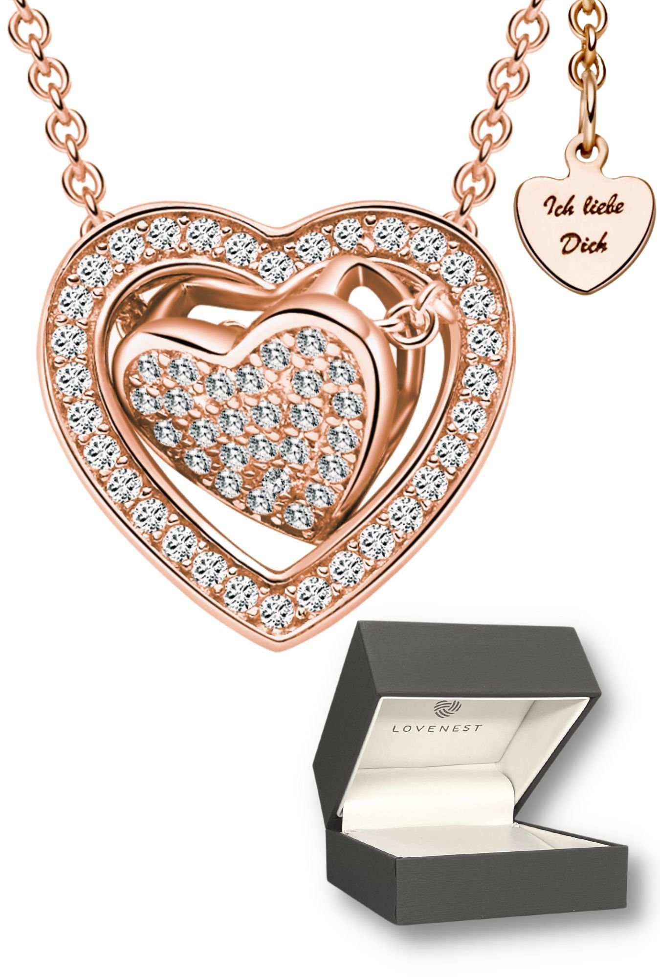LOVENEST Herzkette »Herzkette 3in1 Silber 925 / Gold Halskette Damen Kette *Ich Liebe Dich