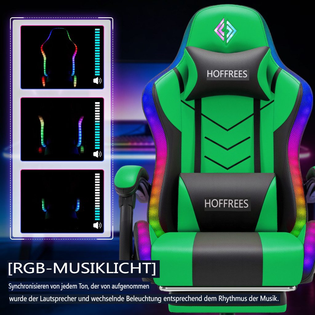 Insma Gaming-Stuhl ergonomischer Computerstuhl RGB LED Bluetooth Bürostuhl (mit Massagefunktion, Fußstütze & 180° Liegefunktion), maximale Belastbarkeit 180kg